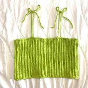 Handmade Crochet Lime Green Crop Top with ties